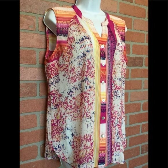 Fig and Flower Womens Semi Sheer Blouse Size Large Sleevless Top - Picture 6 of 10